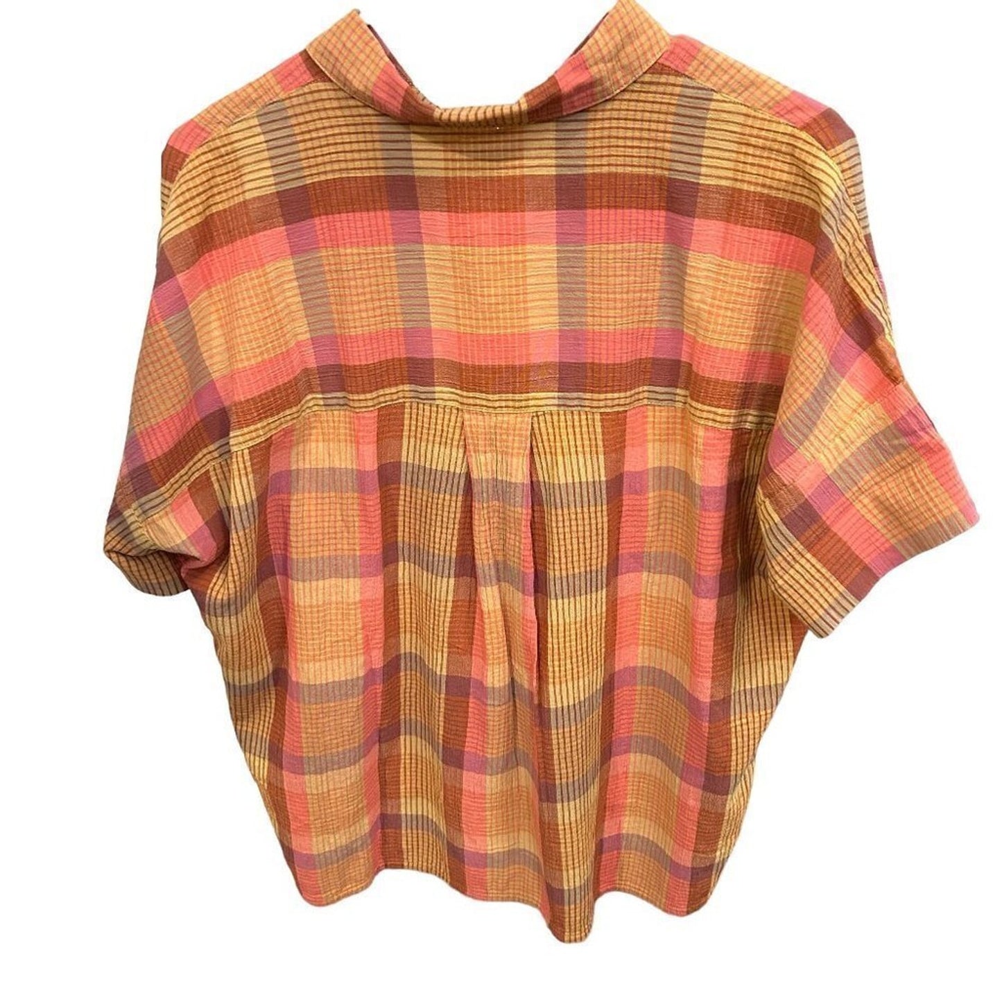 Madewell Women's Plaid Top Size Small, Mira Short Sleeve Orange Button Up #M1364