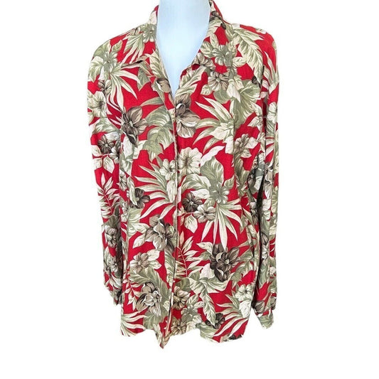 Oleg Cassini - Women's Blouse, Vintage Floral Print, Button Up, Size XL #HG