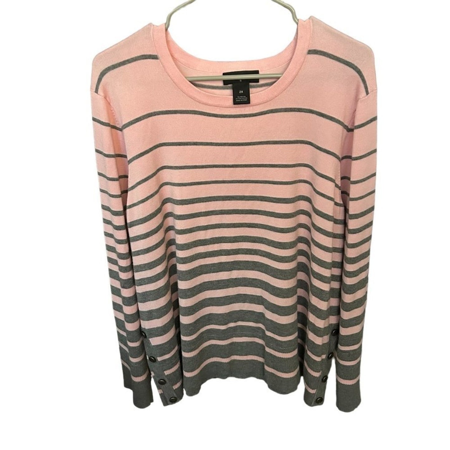 Investments Women's Sweater Sz. 2X Lg Sleeve Striped Pink/Gray #L1342