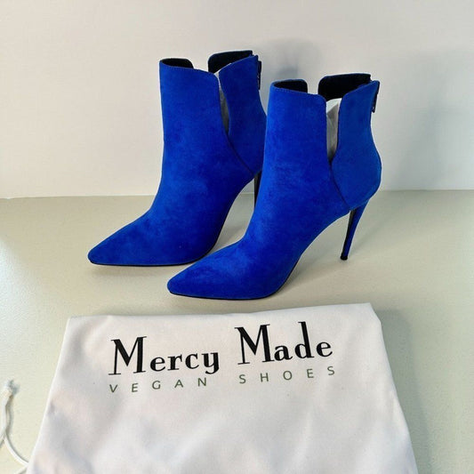 Mercy Made Vegan Women's Elsie Stiletto Ankle Boots Size 7.5, Blue, NEW in Box