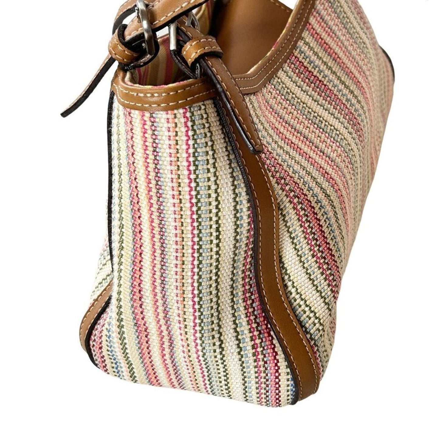 Fossil Hobo Womens Bag Purse Leather Woven Fabric Multi Color Size See Desrip.