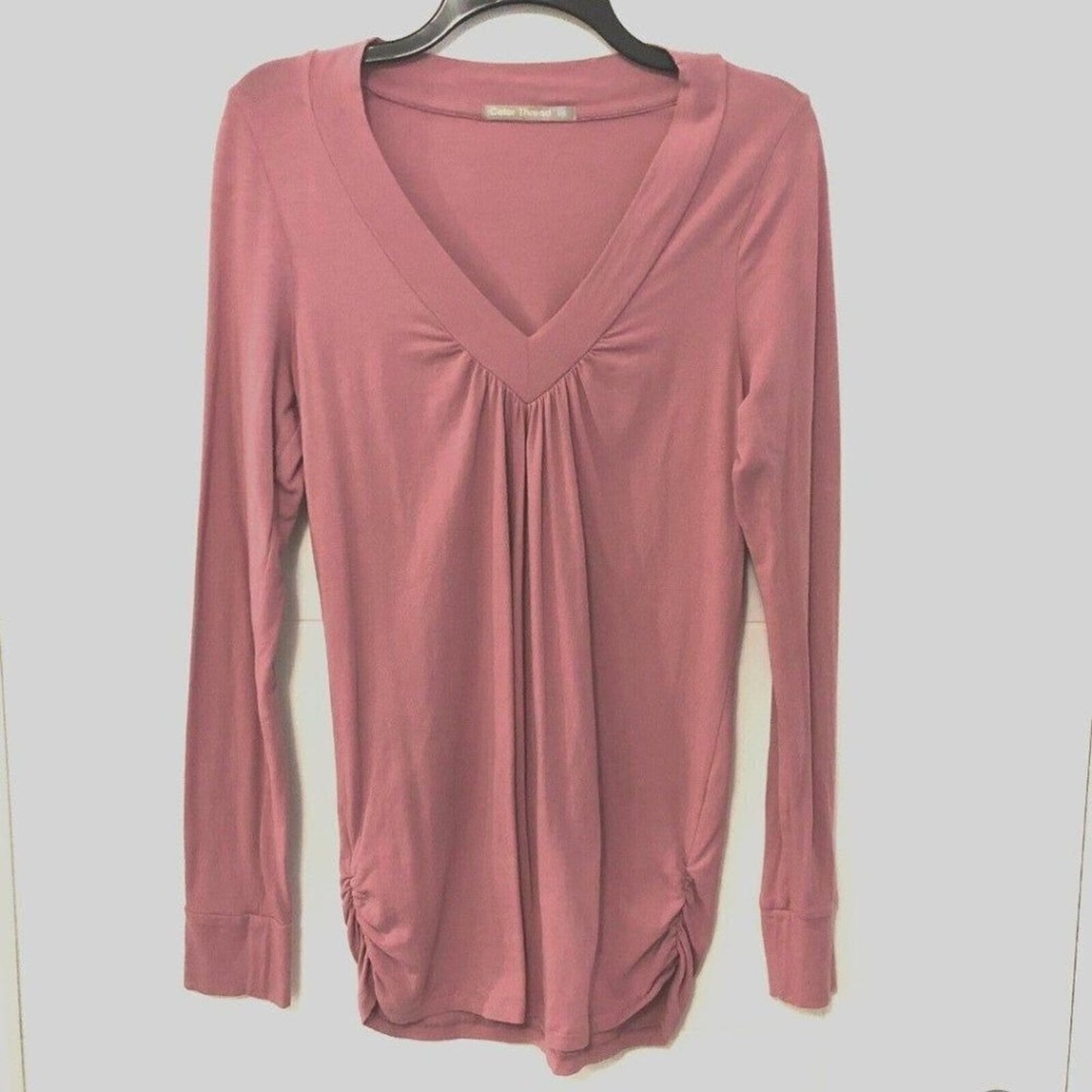 Color Thread Top Women Sz. ( L ) Light Red Brick Color V-Neck Long Sleeve