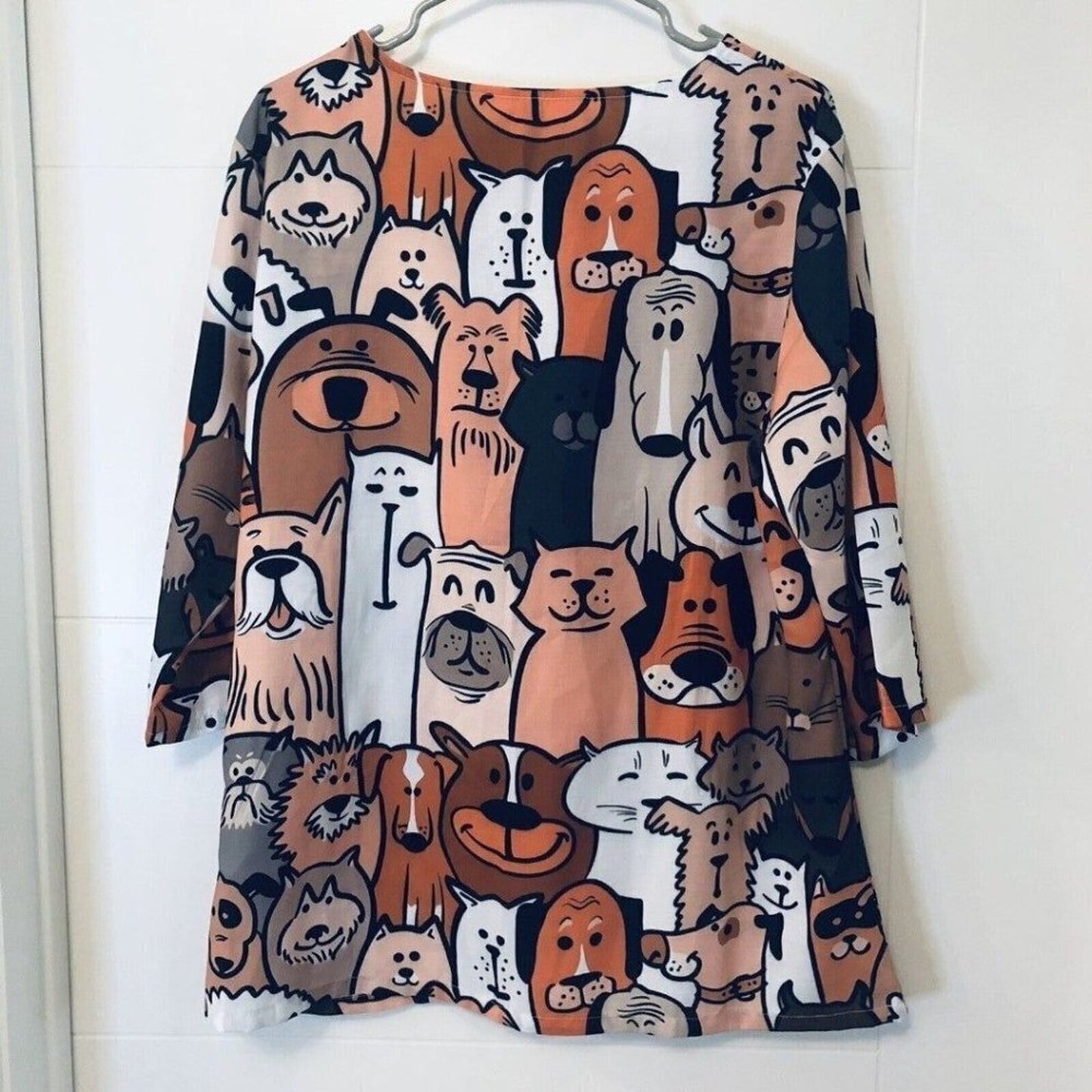 Dog and Cat Doodle Pattern Women's Fashion Blouse Size (XL) #BH