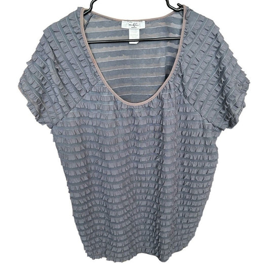 Moa Moa Women's Blouse Pullover - Short Sleeve Gray With Ruffles Size XL #1114