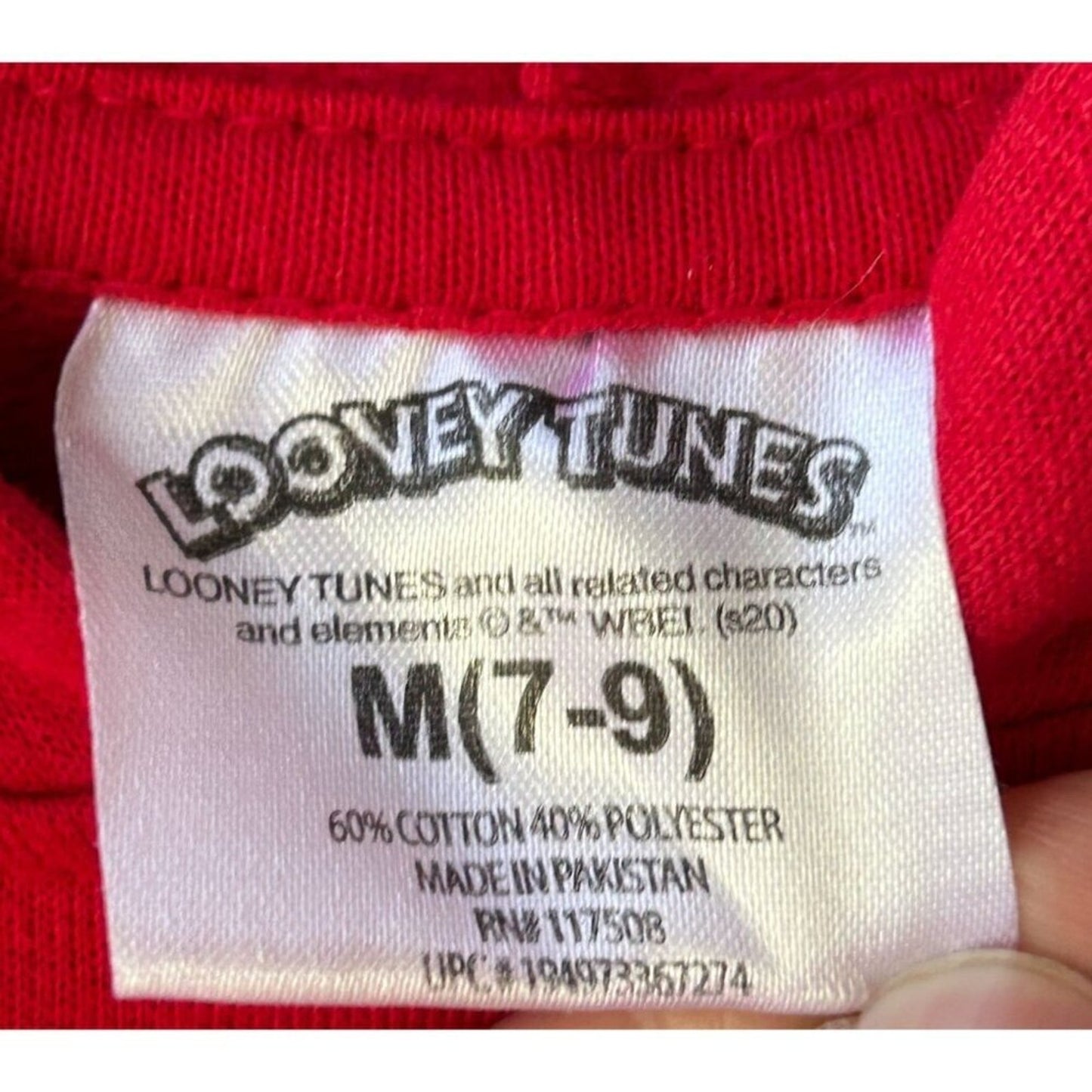 Looney Tunes Junior Red Hoodie Sweatshirt Size M 7-9 Tweety Bugs Bunny #K-1582