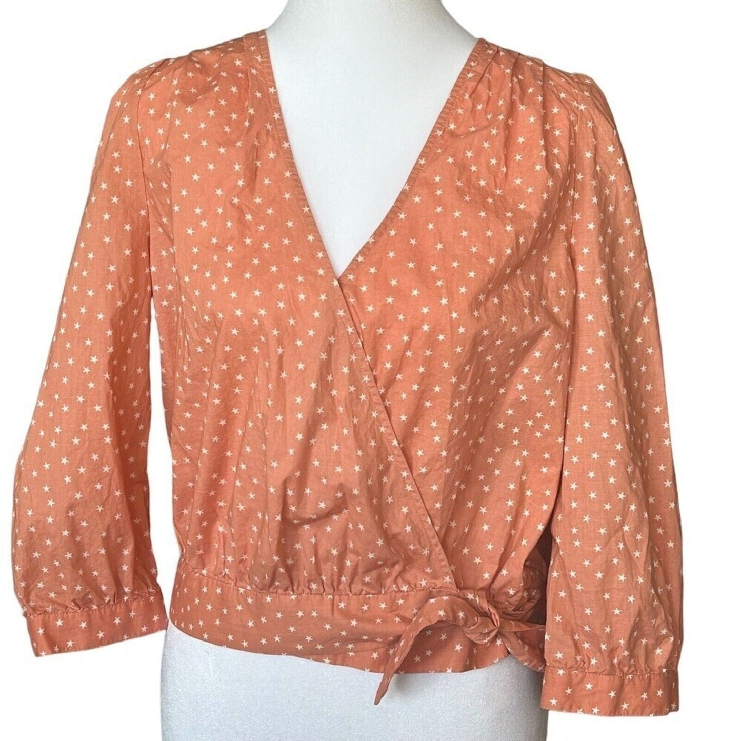 Madewell Wrap Top Womens Size Medium Star Scatter Puff Sleeve V Neck #G1261