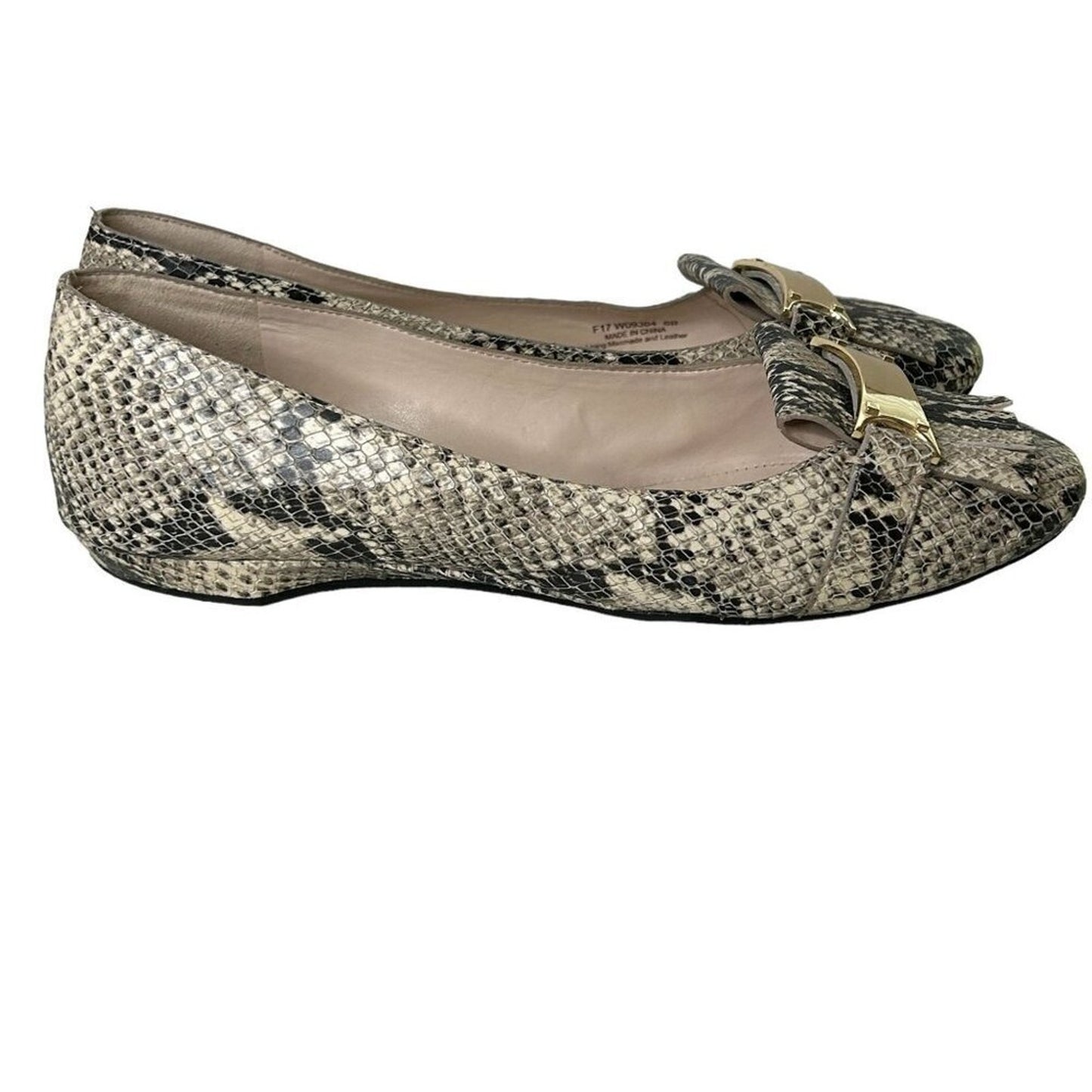 COLE HAAN Women's Flats Size 8B Snake Embossed Leather Bow Ballet #S2