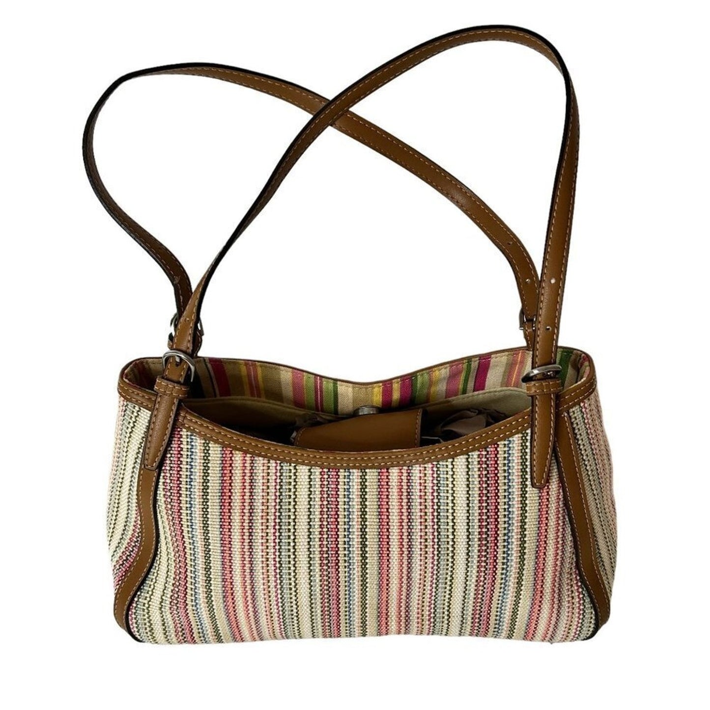 Fossil Hobo Womens Bag Purse Leather Woven Fabric Multi Color Size See Desrip.