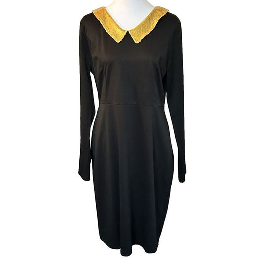 Mayah Kay Dress Cocktail, Party, Wedding, Business Sz. XL Black, Gold Seq Collar