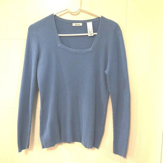 Liz & Co. Women's Sweater, Sz. ( L ) Blue, Square Neck, Ribbed, Pullover