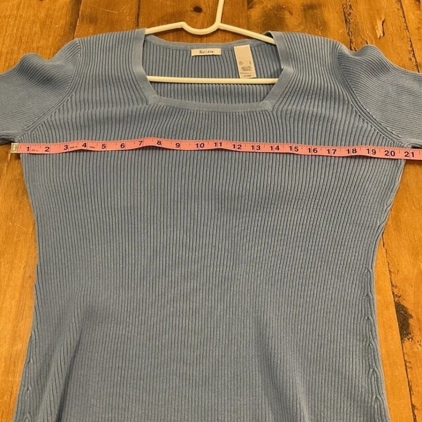 Liz & Co. Women's Sweater, Sz. ( L ) Blue, Square Neck, Ribbed, Pullover