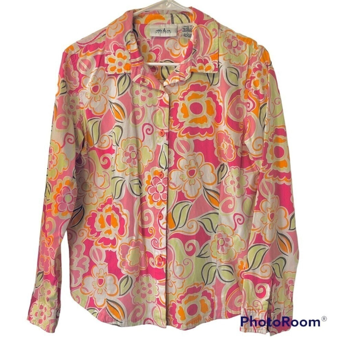 Natalie & Me, Weekend Women's Sz. (L) Button Lg. Sleeve Floral Pastel Blouse