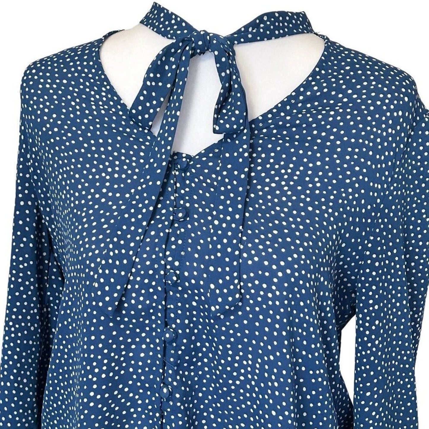 Lulus On The Spot Polka Dot Blue White Women's Blouse Size S #H1499