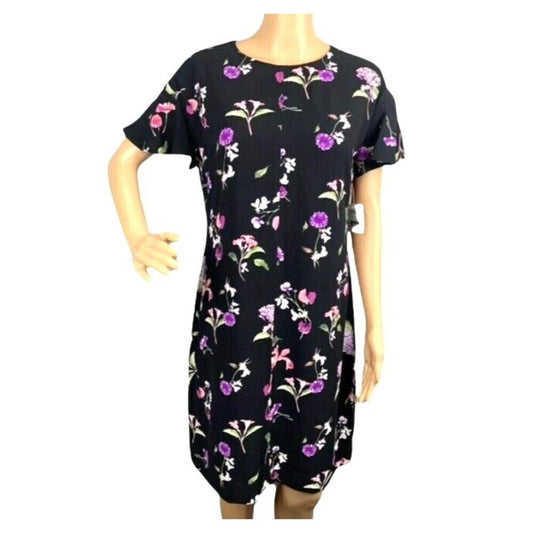 American Living Women's Dress Black Pink Floral Sheath Mickie Crepe, Size 14 #SH