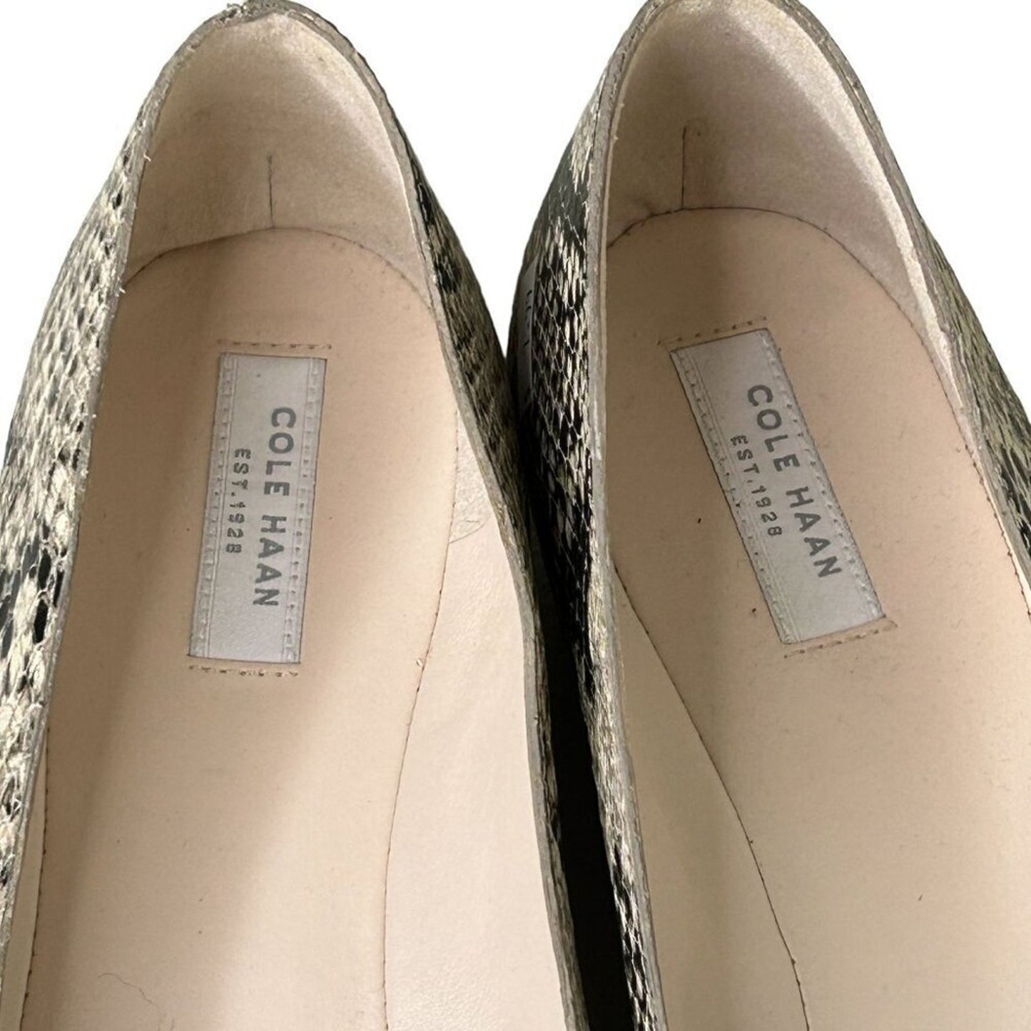 COLE HAAN Women's Flats Size 8B Snake Embossed Leather Bow Ballet #S2