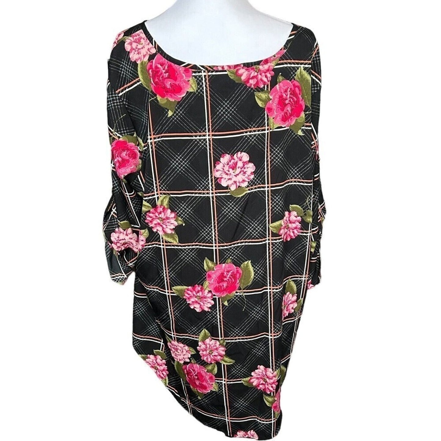 Mileage Women's High/Low Tunic Blouse Size 2X Black / Pink Floral #K 1296