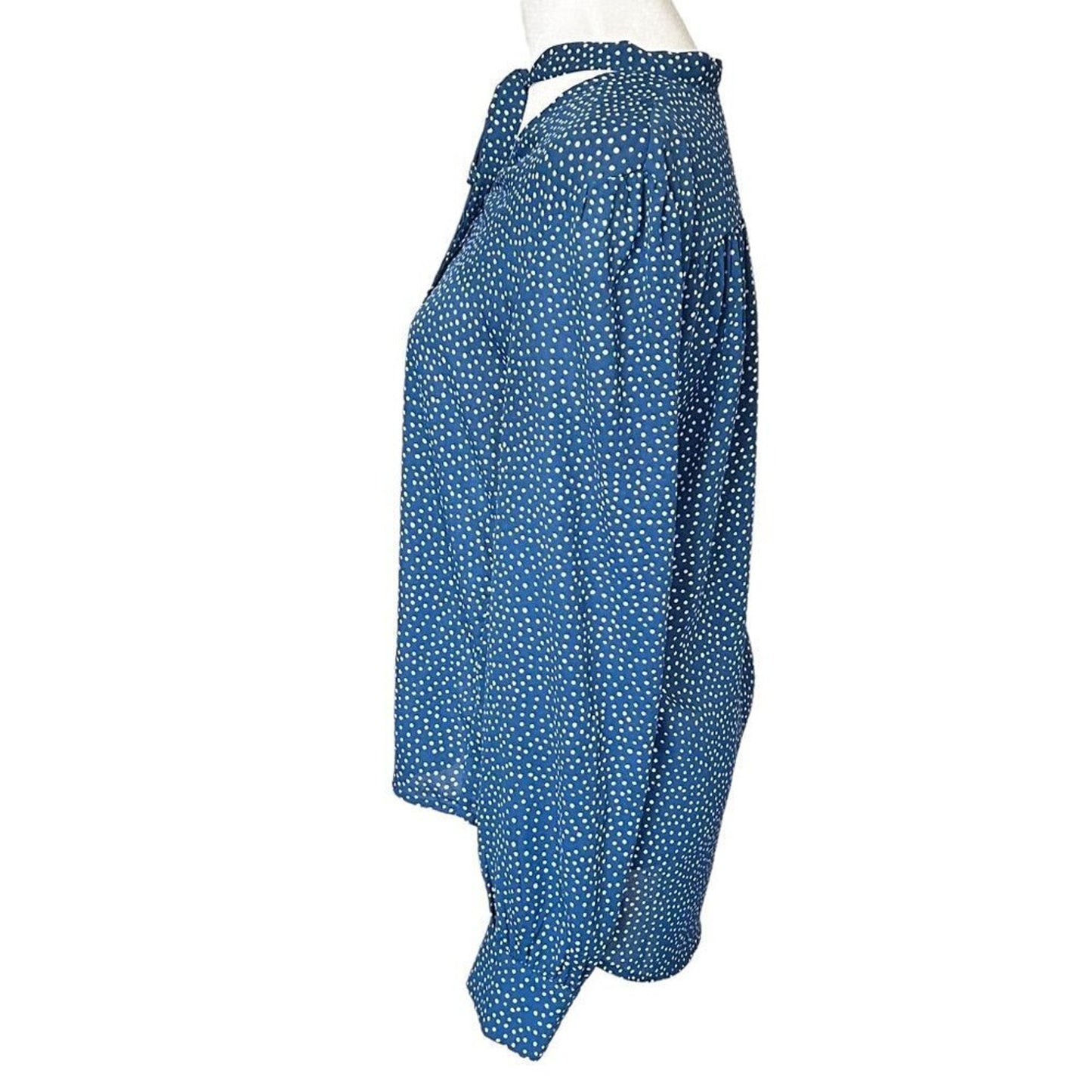 Lulus On The Spot Polka Dot Blue White Women's Blouse Size S #H1499