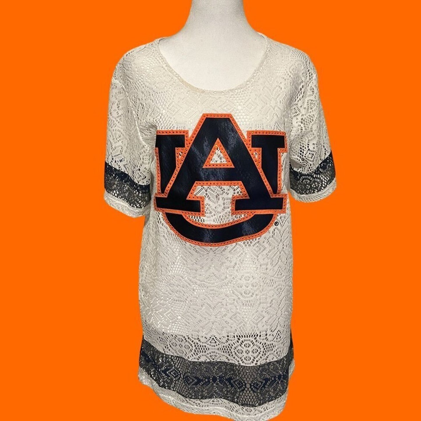 Auburn University Gameday Couture Sheer Lace Women's Shirt Crochet Size M #H1550