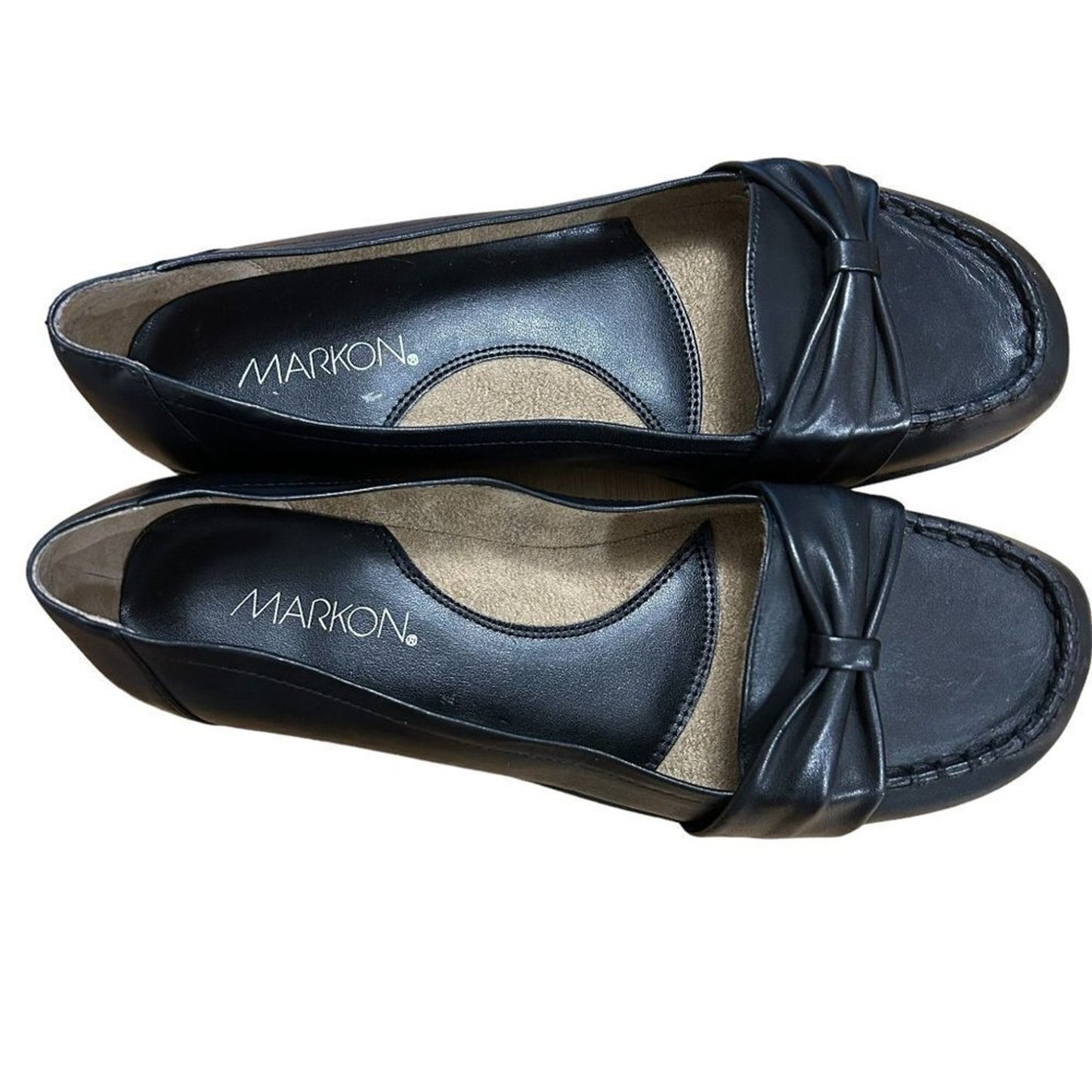 Markon Women's Flats Black Leather Bow Size 9W Style Applaud #SR