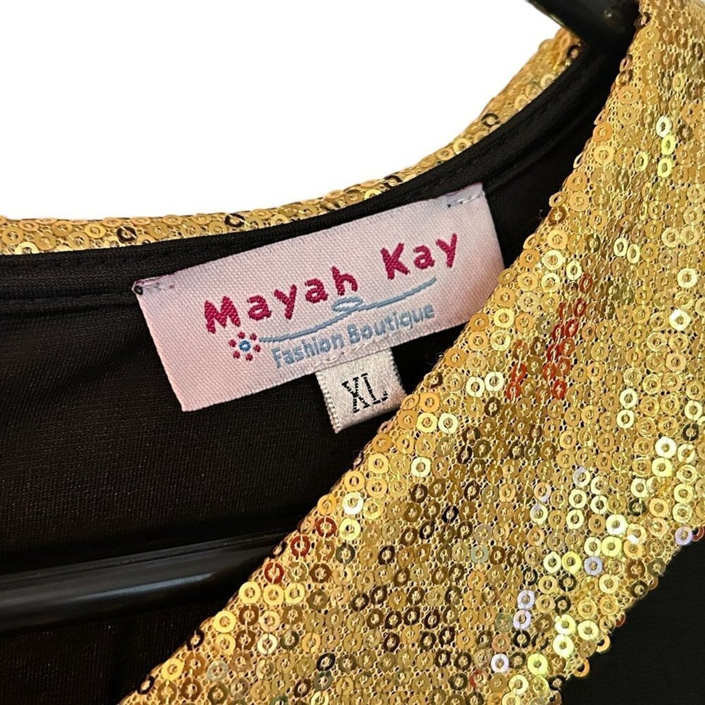 Mayah Kay Dress Cocktail, Party, Wedding, Business Sz. XL Black, Gold Seq Collar