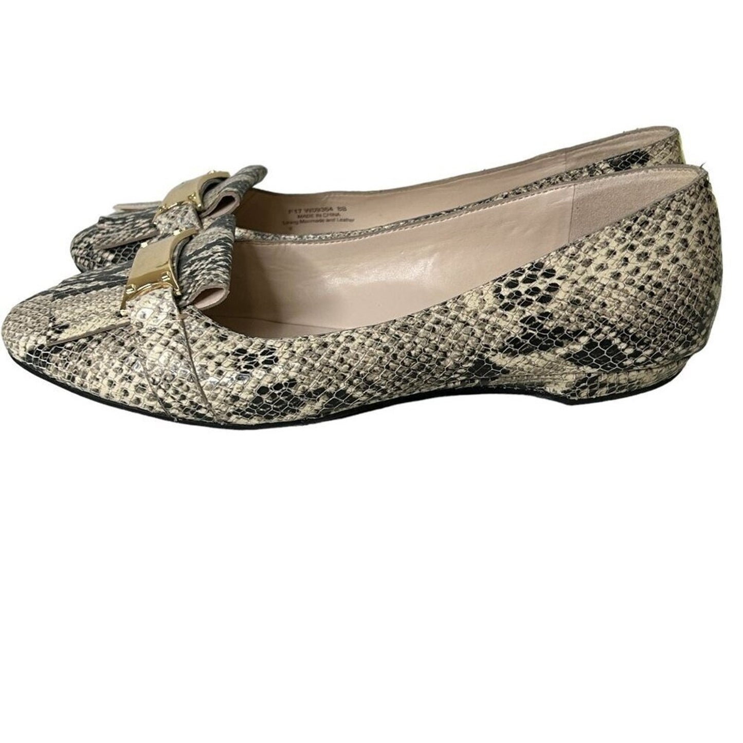 COLE HAAN Women's Flats Size 8B Snake Embossed Leather Bow Ballet #S2