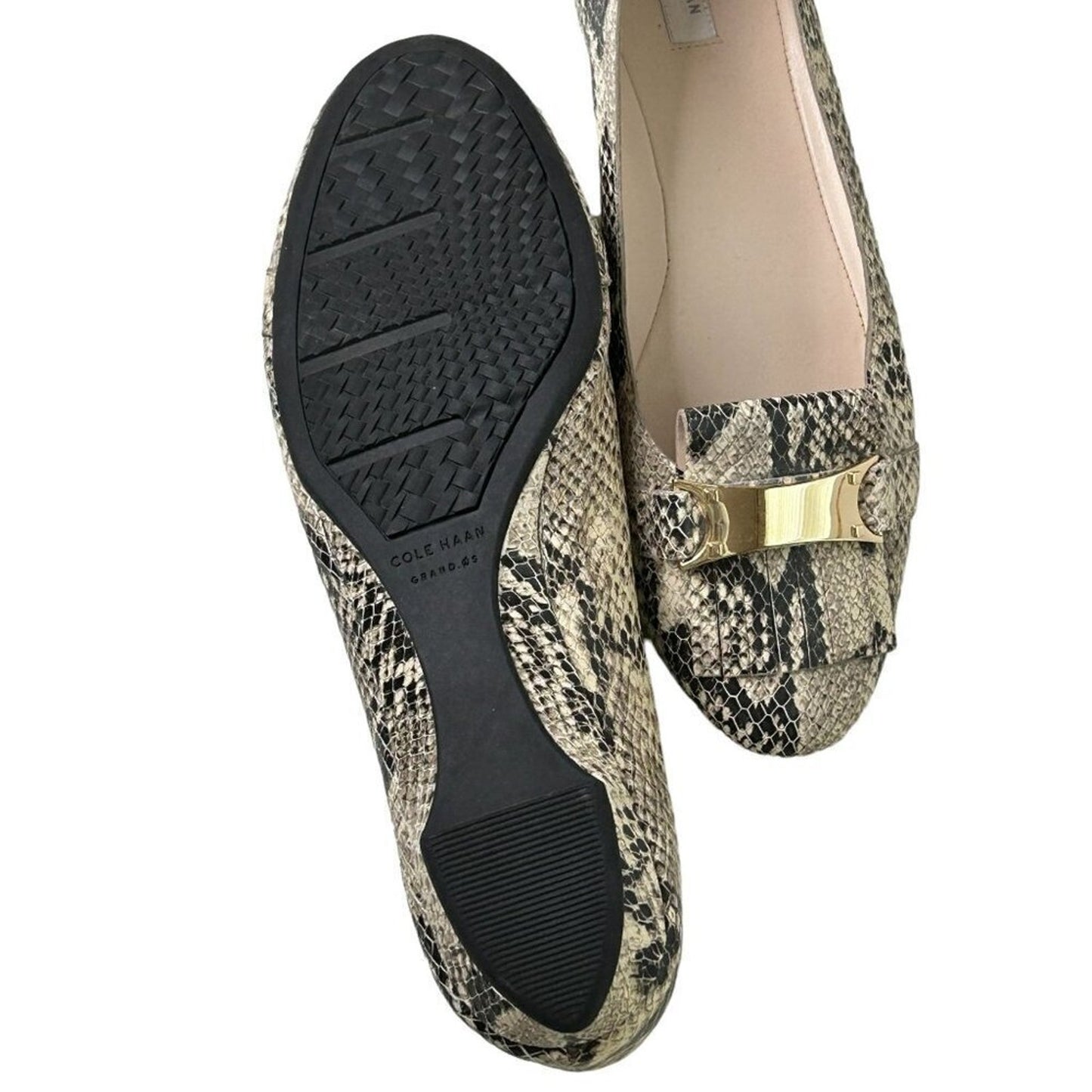 COLE HAAN Women's Flats Size 8B Snake Embossed Leather Bow Ballet #S2