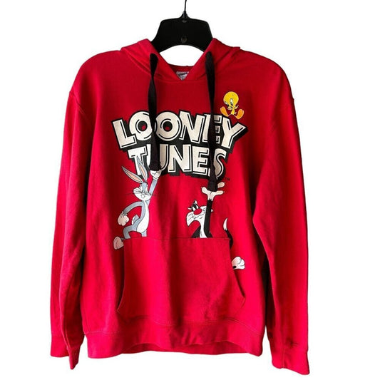 Looney Tunes Junior Red Hoodie Sweatshirt Size M 7-9 Tweety Bugs Bunny #K-1582