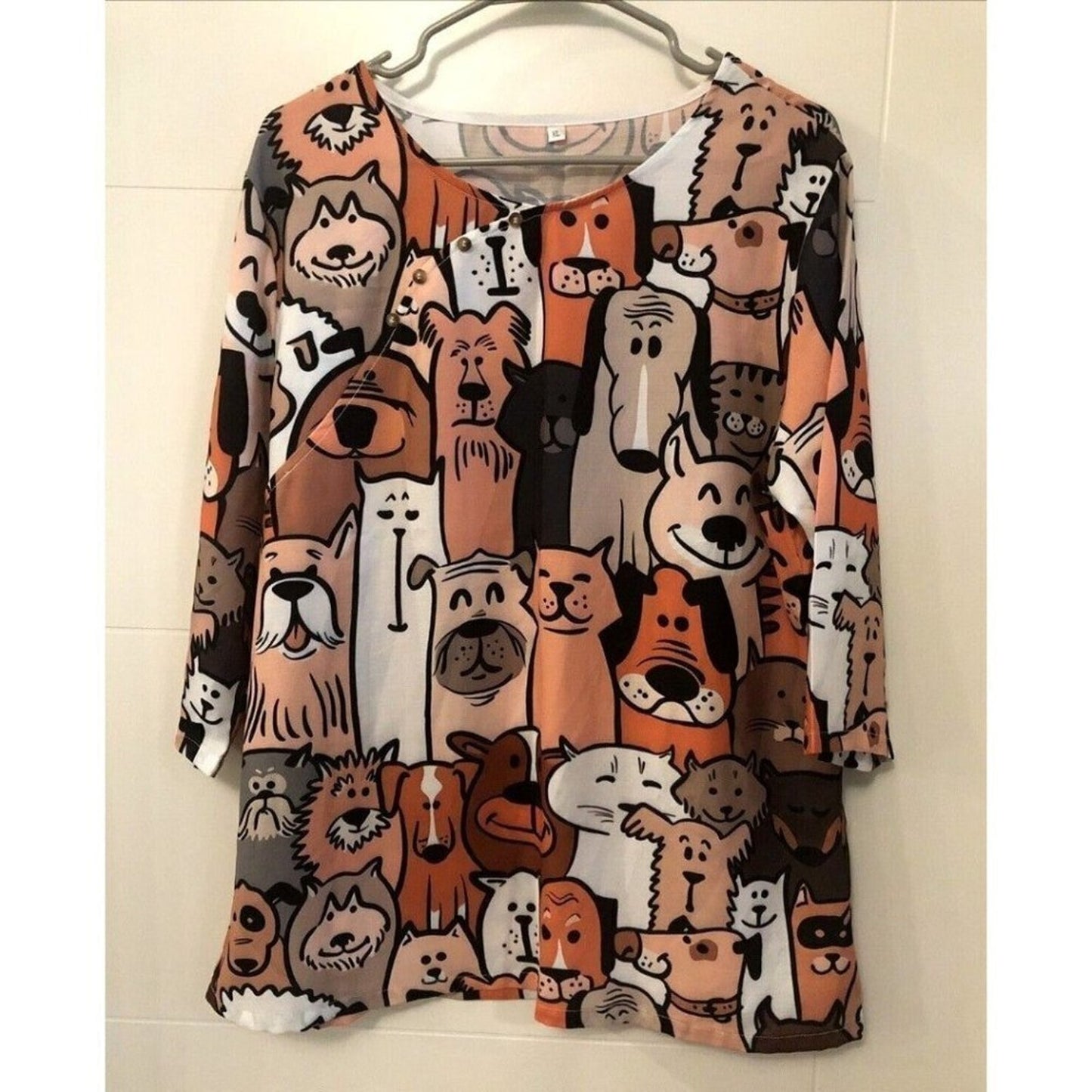 Dog and Cat Doodle Pattern Women's Fashion Blouse Size (XL) #BH