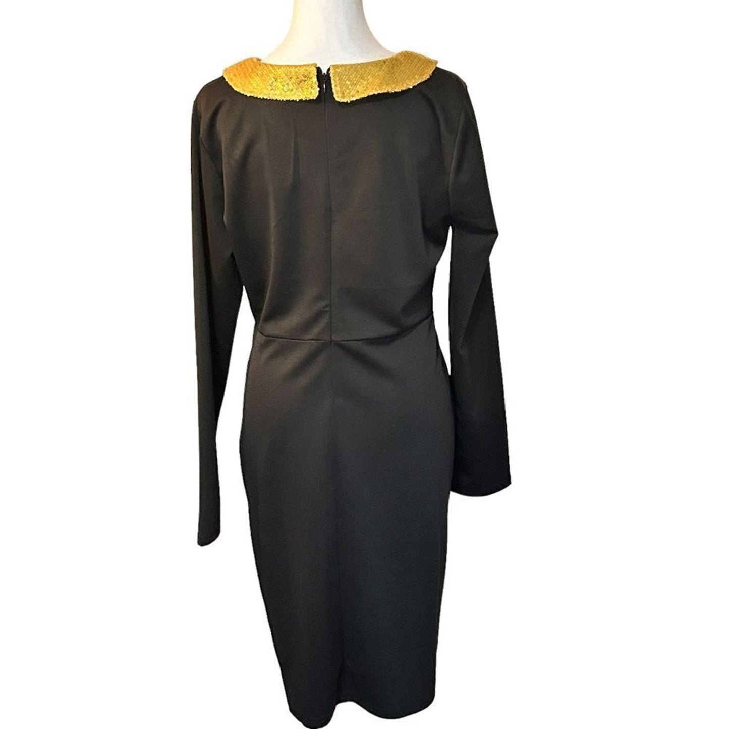 Mayah Kay Dress Cocktail, Party, Wedding, Business Sz. XL Black, Gold Seq Collar