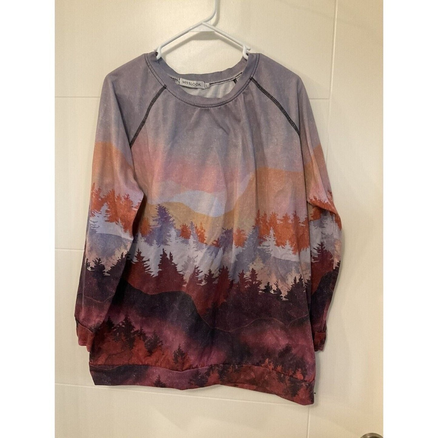 Misslook Women's Top Mountains Print Pattern - Sz.(L )Casual Comfort